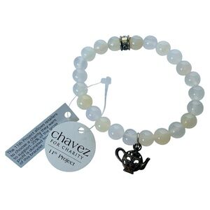 White Stretch Bracelet with Teapot Charm